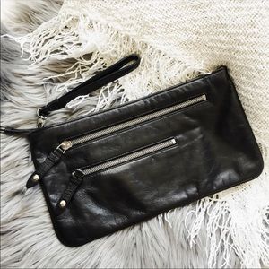 HOBO Black Leather Zipper Large Clutch Wristlet